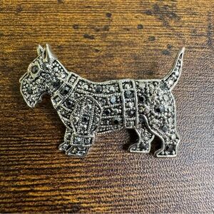 Silver Marcasite Scottie Dog Brooch Pin